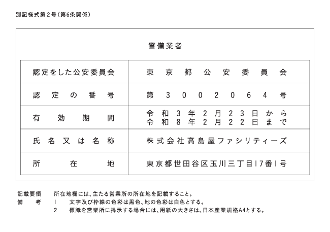 警備業者認証番号の画像